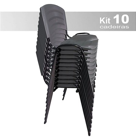 kit 10 Cadeira Empilhavel Iso Plástica Fixa Cadeiras Para Igreja Escritório Escola Cinza