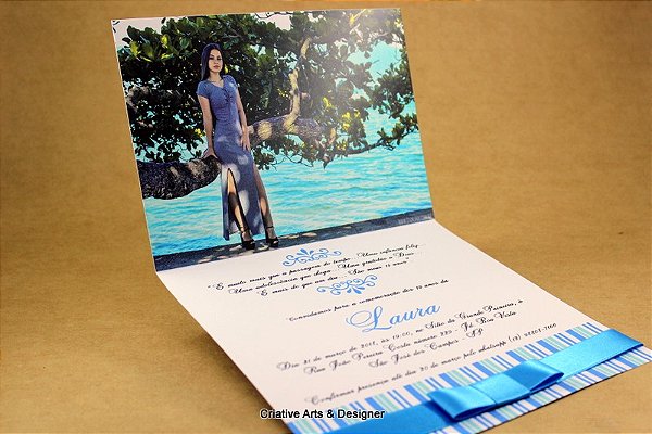 Convite 15 Anos Azul turquesa com foto