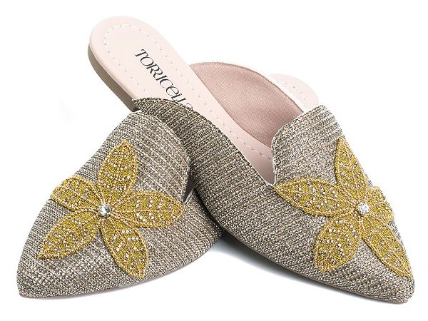 sapato mule dourado