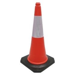 Cone de sinalização PVC laranja 75cm com refletivo e base borracha 2,5kg