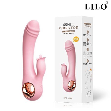 Vibrador de ponto G. Possui estimulador de clítoris, com 10 modos de vibração e função de aquecimento - LILO