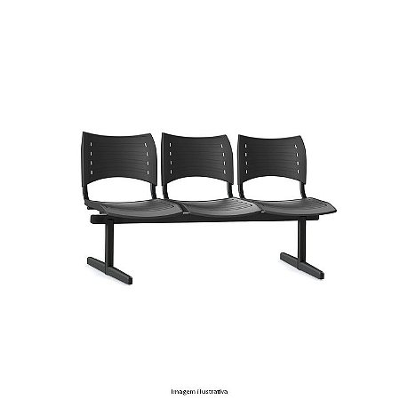 Longarina para sala de espera ou recepção Estrutura em metal Assento e Encosto em plástico de alta resistência cor preto modelo ISO marca Frisokar