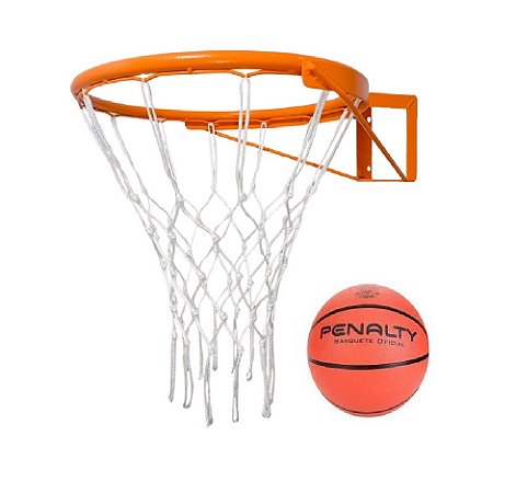 Cesta De Basquete Aro Reforçado Tam. Oficial Com Rede E Bola