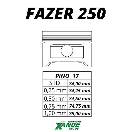PISTAO KIT FAZER 250 / XTZ 250 LANDER  VEDAMOTORS 0,50