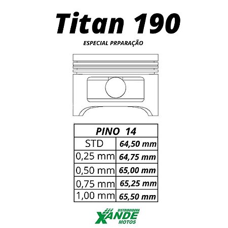 PISTAO KIT TITAN 150 TODOS OS ANOS [TRANSFORMA PARA 190CC] VINI 0,25
