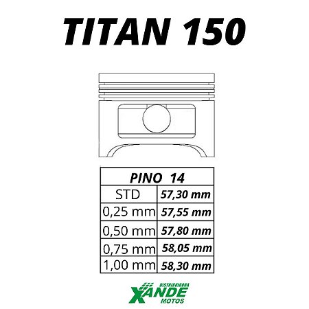 PISTAO KIT TITAN 150 TODOS OS ANOS / NXR BROS 150 2006 EM DIANTE VINI 1,00