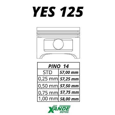 PISTAO KIT SUZUKI YES 125 TODAS/INTRUDER 125 2008 EM DIANTE KMP 0,50