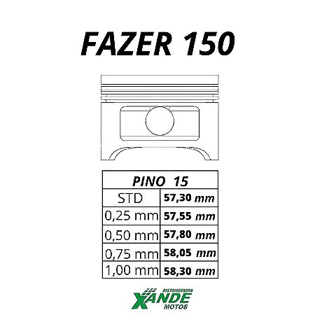PISTAO KIT FACTOR 150 / FAZER 150 / XTZ CROSSER 150  KMP 0,25