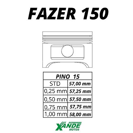 PISTAO KIT FACTOR 150 / FAZER 150 / XTZ CROSSER 150  METAL LEVE 0,25