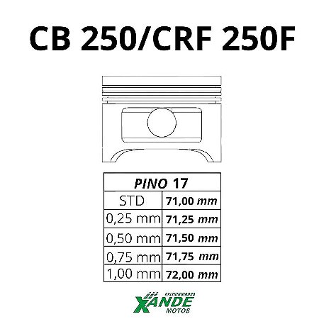 PISTAO KIT CB 250 TWISTER 2016 / CRF 250F 2019 KMP 0,25