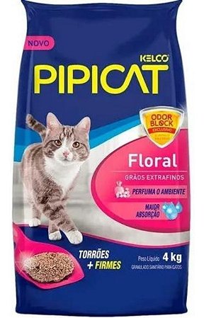 Areia Higiênica Pipicat Floral Grãos Extra Finos Odor Block 4kg