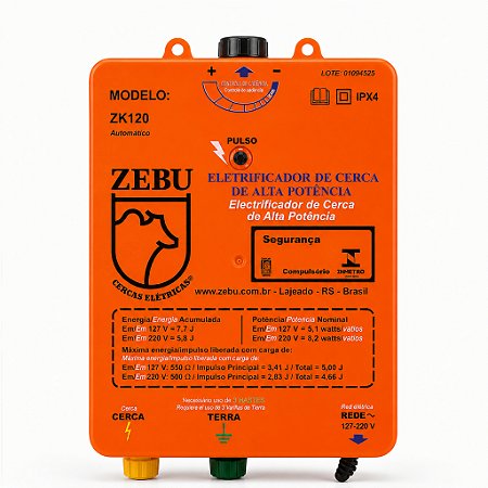 Aparelho Choque Elétrico Cerca Rural Zebu Eletrificador Zk120 127/220V Bivolt Alta Potência Com Regulagem