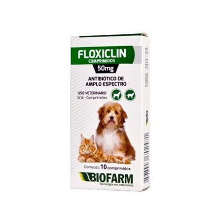 Floxiclin Antibiótico cães e gatos 50mg 10 Comp. - Biofarm