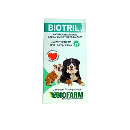 Vermífugo p/ Cães Biotril - Biofarma - 4cp - Mata vermes