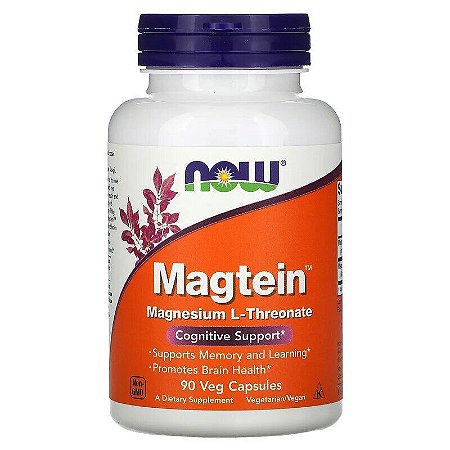 Magnésio L-Treonato Magtein Now Foods Suporte Cognitivo Memória e Aprendizado Magnésio de Alta Absorção 90 Cápsulas