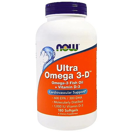 Ômega 3-D Ultra Now Foods Mais Concentrado do Mercado Com Vitamina D 180 Cápsulas Para 6 Meses