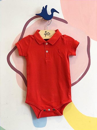 Body Manga Curta Reserva Infantil Masc Piquet Liso Vermelho