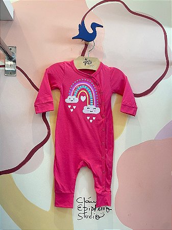 Macacao Manga Longa Fakini Infantil Fem Arco Iris Pink