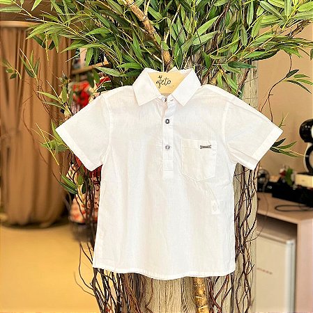 Camisa Manga Curta Oliver Infantil Masc  Bata C/ Bolso Branco