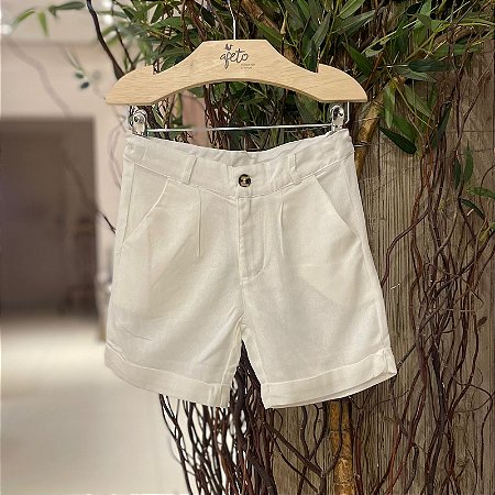 Bermuda Oliver Infantil Masc  Linho Alfaiataria Off White