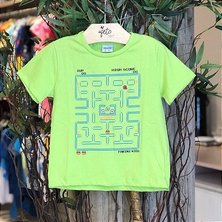 Camiseta Manga Curta Fakini Infantil Masc  Game Retro Verde Lima