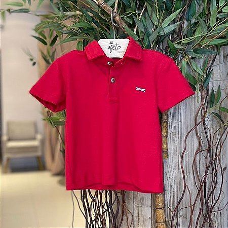 Camiseta Polo Manga Curta Oliver Infantil Masc  Piquet Vermelho