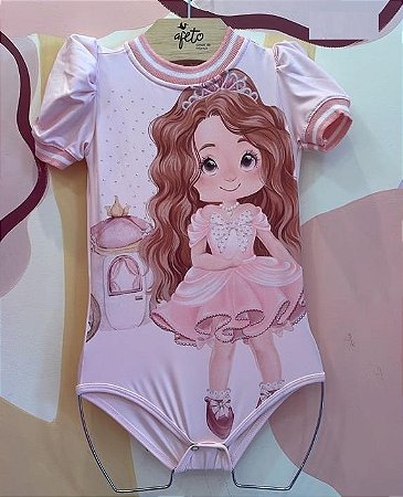 Body Manga Curta Yoyo Infantil Fem Menininha Gola Linho Rosa
