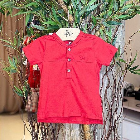 Camiseta Manga Curta Charpey Infantil Masc  Lisa C/ Botoes Vermelho
