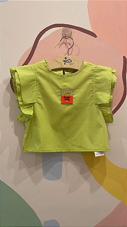Blusa Manga Curta Charpey Infantil Fem Paradise Tricoline Verde Lima
