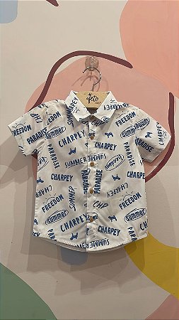 Camisa Manga Curta Charpey Infantil Masc  Lettering Tricoline Branco