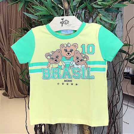 Blusa Manga Curta Momi Fem Copa Ursinhas Amarelo/Verde