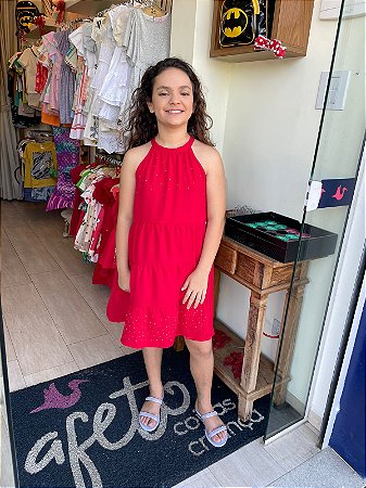 Vestido Regata Kukie Infantil Fem 3 Marias Strass Vermelho