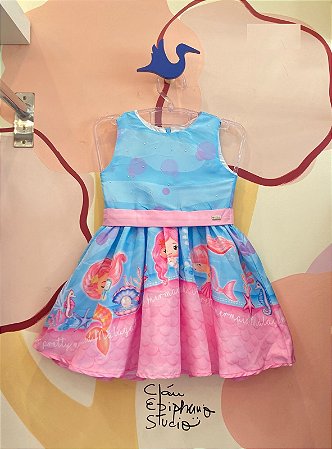 Vestido Regata Malagah Infantil Fem Sereia Rosa/Azul