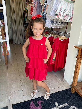 Vestido Regata Malagah Infantil Fem Organza Babados Vermelho - Afeto |  Roupas, Calçados e Mais | Moda infantil