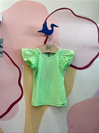 Blusa Manga Curta Kukie Infantil Fem Neon Lisa Canelada Verde