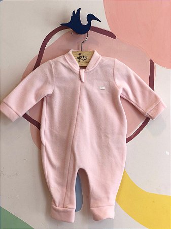 Macacao Manga Longa Hug Infantil Unissex Soft Liso Ziper Rosa