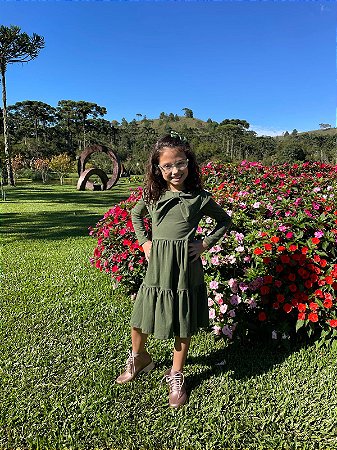 Vestido manga longa menina Momi Liso 3 Marias Laco Verde