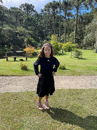Vestido manga longa menina Momi 3 Marias Veludo Preto