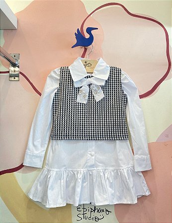 Vestido manga longa Yoyo menina c/ Colete Piedpoule Branco/Preto