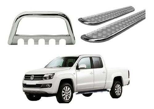 Kit Quebra Mato E Estribo Chapa Amarok Cd Cromado
