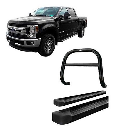 Kit Quebra Mato C/barra+estribo Plat Aluminio Preto F250
