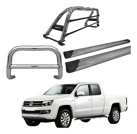 Kit Quebra Mato/estribo Plat/santo Antônio Amarok Cd Cromado