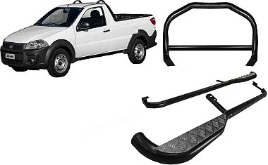 Kit Quebra Mato+estribo Chapa Cromo Fiat Strada 2014 A 2020