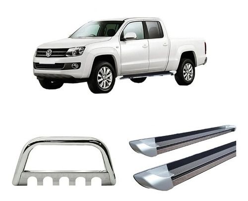 Kit Quebra Mato E Estribo Chapa Amarok Cd Cromado