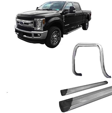 Kit Quebra Mato S/Barra Estribo Plataforma Alumínio Prata F-250