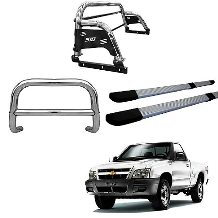 Kit Quebra Mato Santo Antônio H3 Estribo Quadrado S-10 94/2011 C/S Cromado