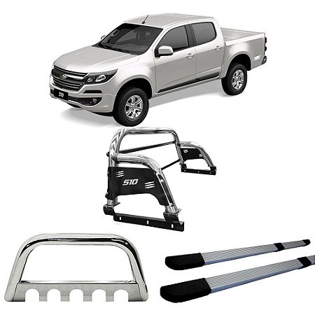 Kit Quebra Mato Santo Antônio H3 Estribo Quadrado S10 12/2020 C/D Prata