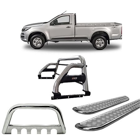 Kit Quebra Mato Santo Antônio H2 Estribo Personalizado S10 12/20 C/Simples Cromado
