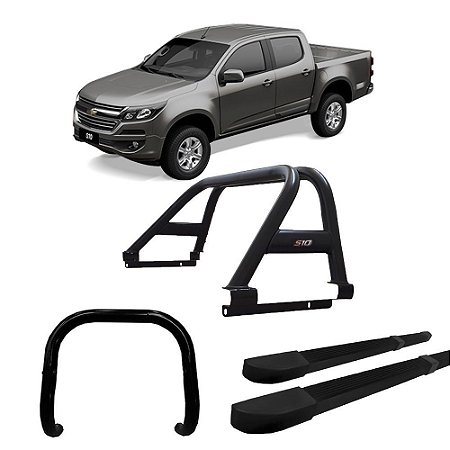 Kit Quebra Mato Santo Antônio Estribo Quadrado S10 12/2020 C/Dupla Preto