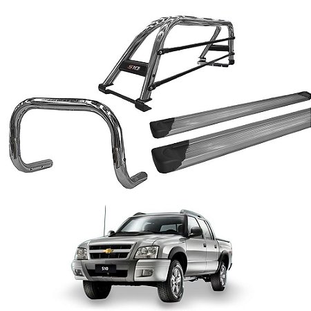 Kit Quebra Mato Santo Antônio Estribo Plataforma Alumínio S10 94/2011 Cromado C/Dupla